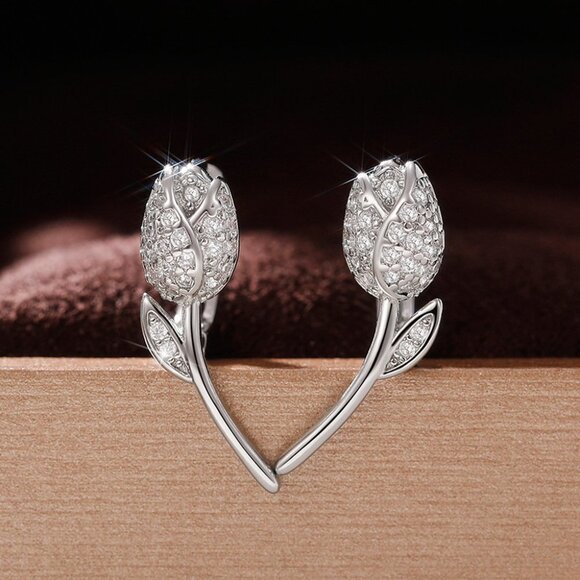 Flower Shape CZ Earring Studs for Women18k Gold Plating Earrings, HA4506 - Picture 2 of 4